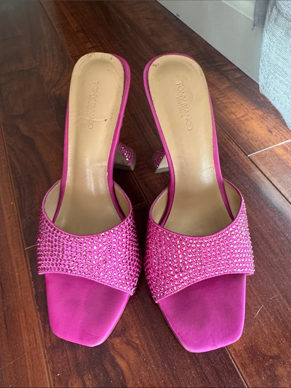 Tony Bianco Hot Pink Crystal Embellished Slide Mules